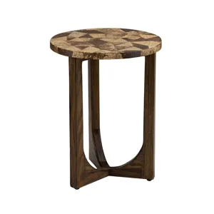Round Brown Wooden Accent End Table