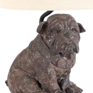 Resin Bulldog Table Lamp With Oat Linen Shade
