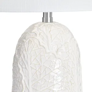 Ceramic Table Lamp With White Linen Drum Shade