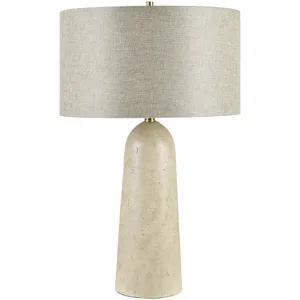 Beige Resin Table Lamp With Gray Linen Drum Shade