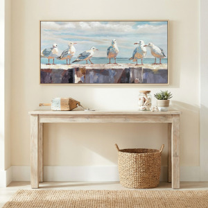 Harbor Hangout Hand Painted Coastal Bird Framed Canvas Wall Art
