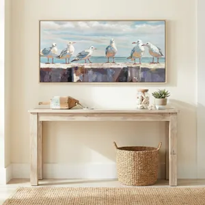 Harbor Hangout Hand Painted Coastal Bird Framed Canvas Wall Art