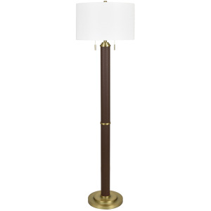 Faux Leather And Metal Floor Lamp With White Linen Shade