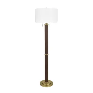Faux Leather And Metal Floor Lamp With White Linen Shade