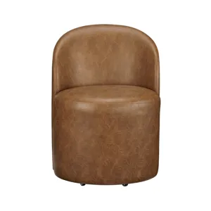Set Of 2 Warm Brown Vegan Leather Upholstered Dining Chairs
