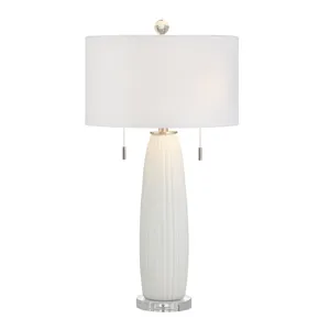 Avril Modern White Ceramic Table Lamp With White Linen Shade