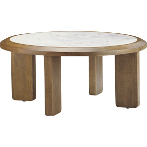 Brown Wood With Marble Top Round Coffee/cocktail Table