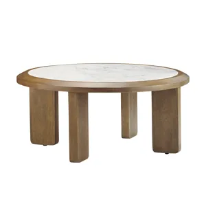 Brown Wood With Marble Top Round Coffee/cocktail Table