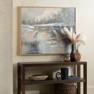 Egret Reflections Tranquil Wildlife Framed Canvas Wall Art