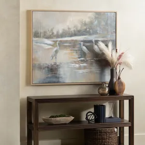 Egret Reflections Tranquil Wildlife Framed Canvas Wall Art