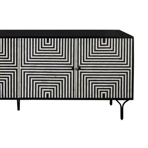 4-door Black/ivory Bone Inlay Media Credenza/sideboard