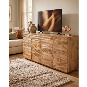 W Brown Wood Four Door Media Credenza Sideboard