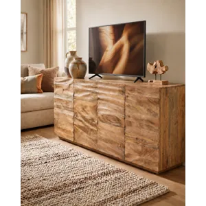 W Brown Wood Four Door Media Credenza Sideboard