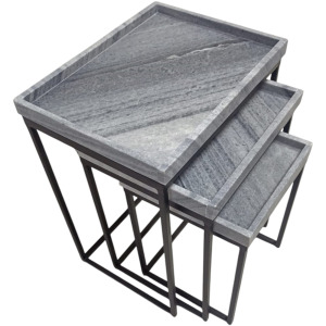 3 Pc Marble And Iron Nesting Table Set