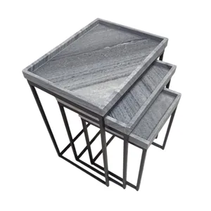 3 Pc Marble And Iron Nesting Table Set
