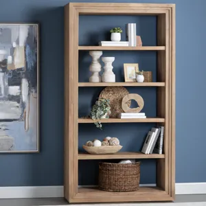87 In. Soft Brown Solid Wood 5 Shelf Etagere/bookcase
