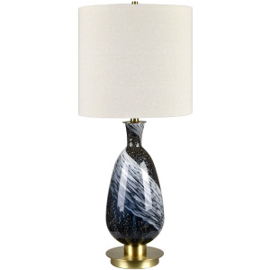 Glass Table Lamp With White Linen Shade