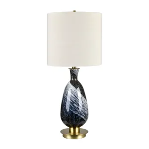 Glass Table Lamp With White Linen Shade