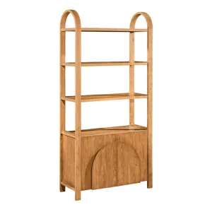 82 In. Brown Natural Wood Grain 2 Door 3 Shelf Etagere/bookcase