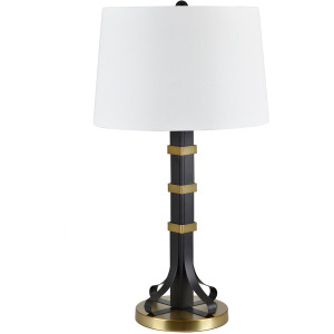 Metal Table Lamp With White Linen Shade