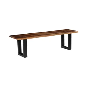 64 In. Brown Solid Wood Accent Bench With Metal Frame