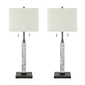 Glasgow Table Lamp In Gray And Black Metal With Square White Linen Shade
