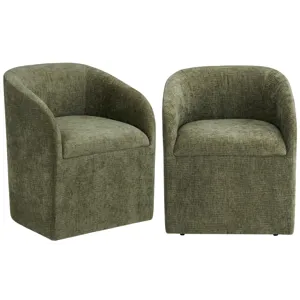 Set Of Two Green Upholstered Dining Chairs