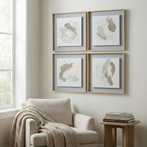 Airy Abstracts 4-piece Hand-painted Textured Framed Canvas Wall Art Set