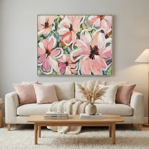 Petal Party Hand-painted Pink Floral Framed Canvas Wall Art