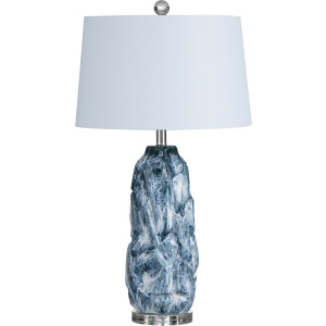 Blue And Whte Ceramic Table Lamp With White Linen Shade