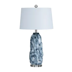 Blue And Whte Ceramic Table Lamp With White Linen Shade