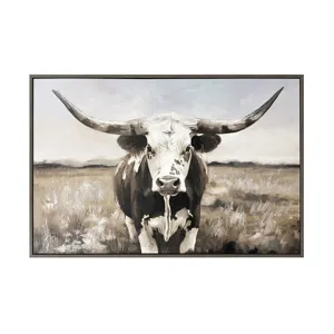 Lone Star Rustic Longhorn Framed Canvas Wall Art