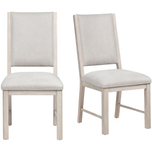 Set Of 2 Cream Upholstered And Wood Dining Chairs