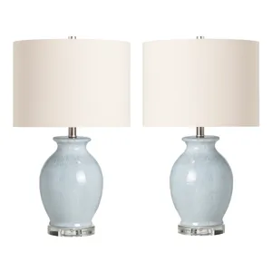 Set Of 2 Ceramic & Crystal Base Table Lamp With Linen Shade