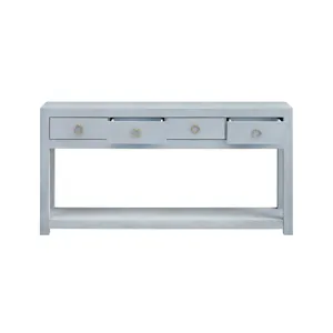 W Blue Wooden Four Drawer Accent Console Sofa Table With Shelf