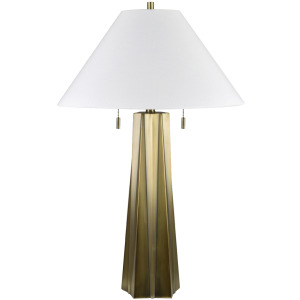 Metal Table Lamp With White Linen Empire Shade