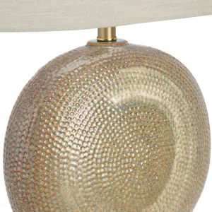 Ceramic Table Lamp With Crystal Base And Beige Linen Oval Shade