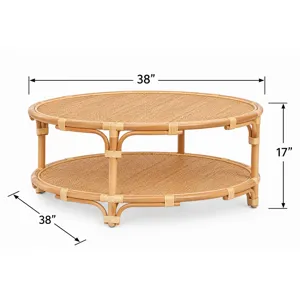 Tan Rattan Round Cocktail Coffee Table