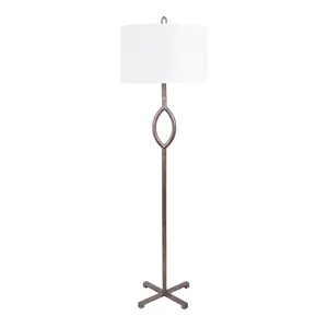 Silver Distressed Metal Floor Lamp With White Linen Drum Shade