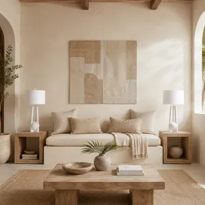 White Textured Table Lamp With Modern Geometric Base And Linen Drum Shade