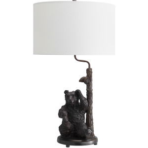 Resin Bear Table Lamp With Oat Linen Drum Shade