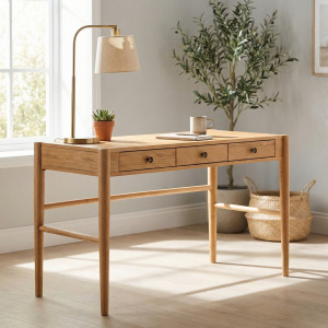Tan Wood Grain 3-drawer Writing Desk
