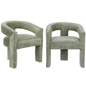 Set Of 2 Green Upholstered Dining/arm Chair