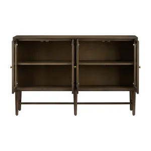 W Brown Wood Four Door Media Credenza Sideboard