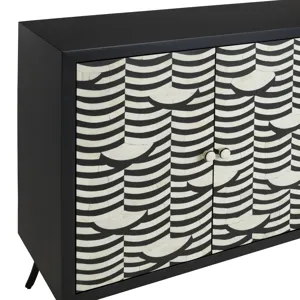 4-door Black/ivory Bone Inlay Media Credenza/sideboard