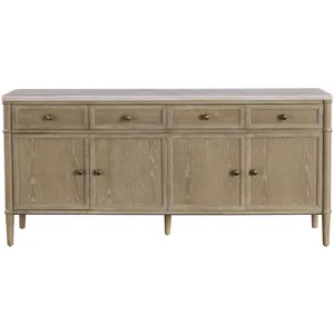 72 In. Tan Wood Whitewashed Four Door, Four Drawer Credenza Sideboard