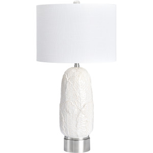 Ceramic Table Lamp With White Linen Drum Shade