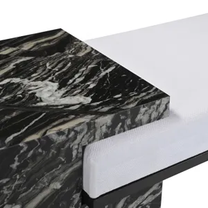 72 In. Black Marble And White Upholstered Accent Bench