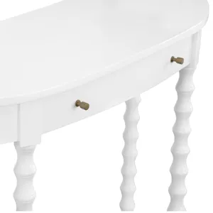 40 In. White Solid Wood 1 Drawer Accent Demilune Console/sofa Table