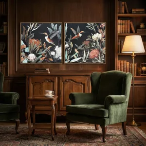 Bloom & Flutter Birds On Black Botanical Framed Wall Art Set